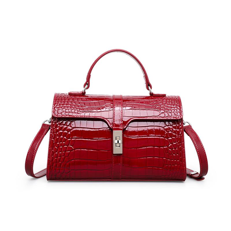 Aidrani Genuine leather cowhide crocodile handbag pattern pillow large capacity bright surface lady single shoulder cross-body