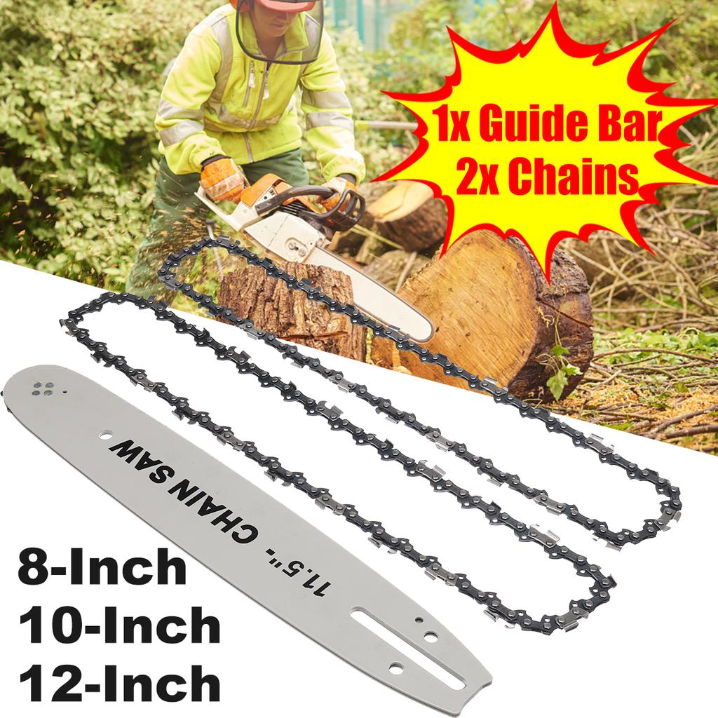 8/10/12inch Chainsaw Guide Bar with 2 Chains Chainsaw Replacement Bar