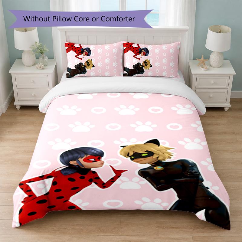 Set Copripiumino Miraculous Ladybug 3 Pezzi 1 Copripiumino e 2 Federe Biancheria da Letto Morbida per Camera da Letto Domestica