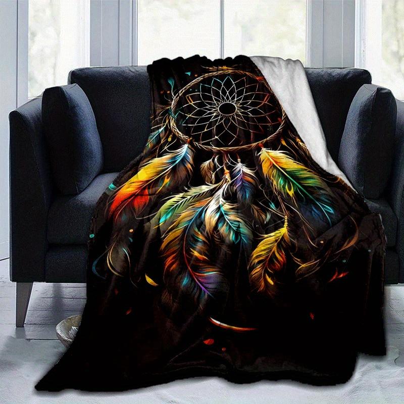 1pc Dream Catcher Printing Lightweight Flannel Blanket, Comfortable and Warm Blanket, for Camping Sofa Bed and Couch Office, in All Seasons