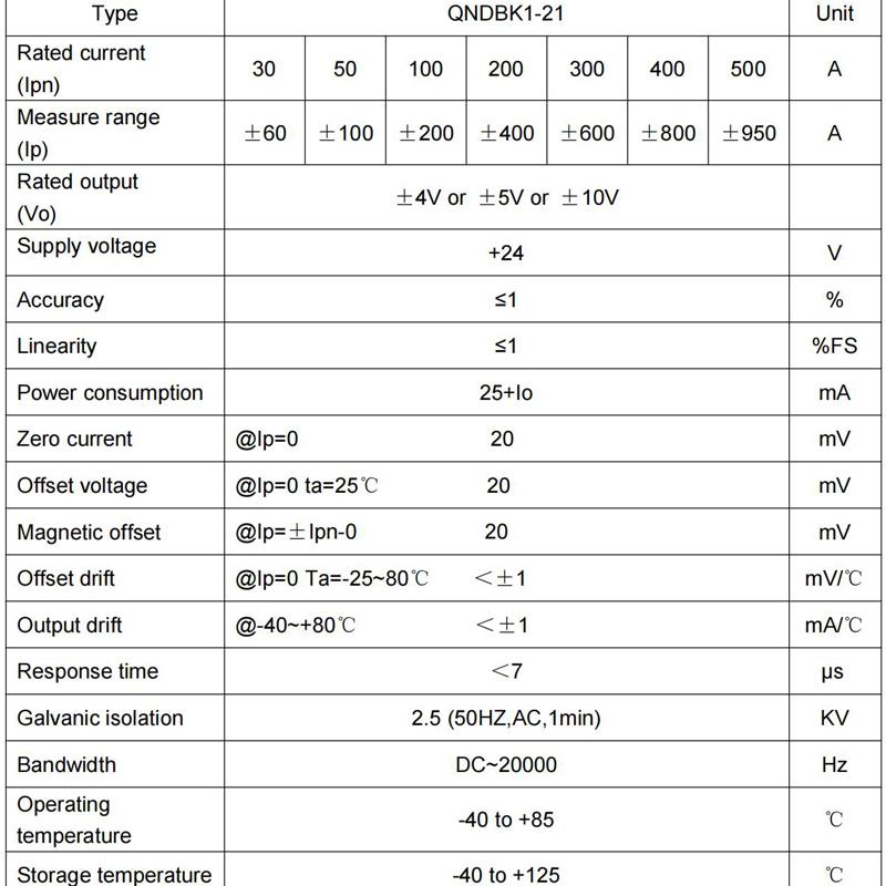 Gleichstromwandler QNDBK1-21 ±30A 50A 100A 200A ±300A / ±5V ±10V PWR +24V Hall-Stromsensor geteilter Stromwandler Stromwandler