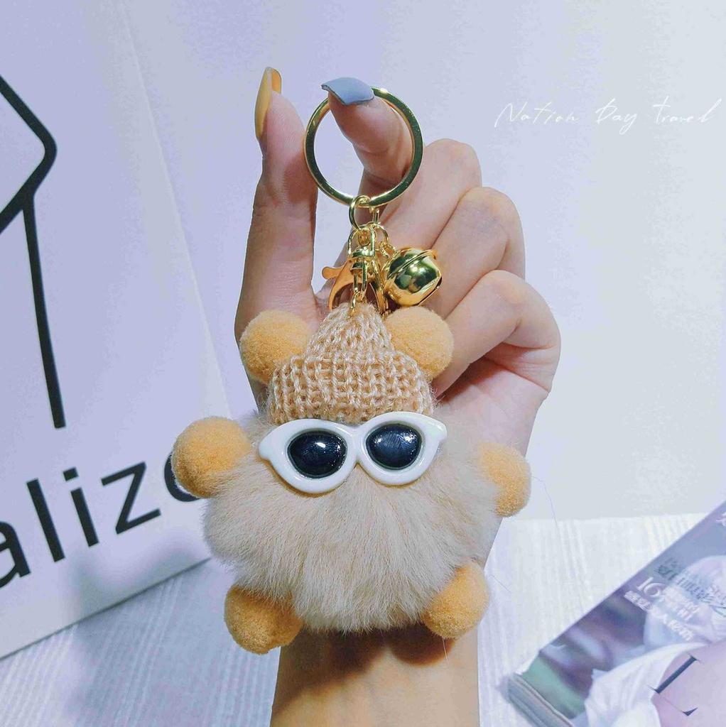 Cartoon Unique Plush Rabbit Fur Keychain Colorful Pom Pom Decoration For Bags Accessories And