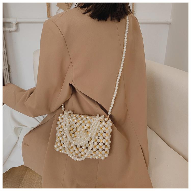 Popular Pearl Small Bag Women's New Fashion Design Hand-woven Beaded Handbag Shoulder Bag
