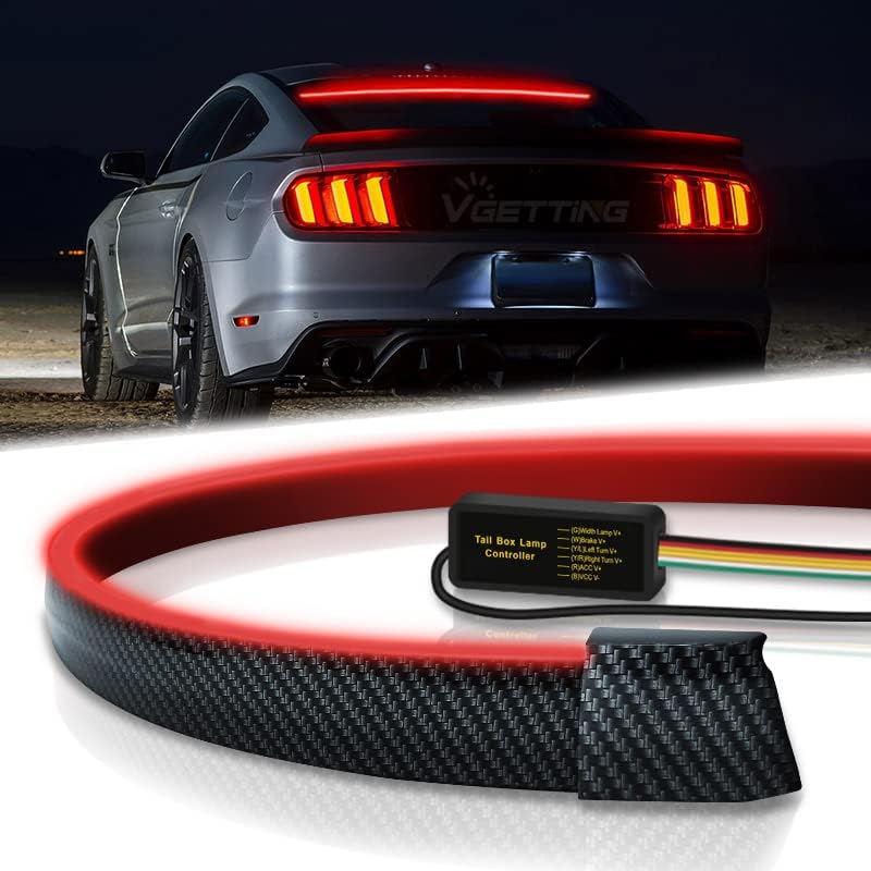 

Universal Car Spoiler Light Strip, 50 Inch LED Third Brake Light Bar for Cars Rear Spoiler Lip,Trunk Roof Wing, Carbon Fiber Red Sequential Light Red 2835