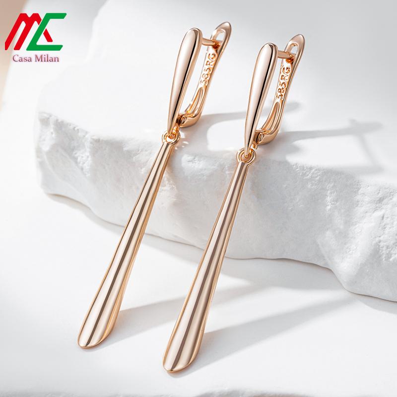 

Casa Milan модные глянцевые длинные висячие серьги для женщин 585 пробы розовое золото простая коническая форма высокое качество ежедневные изящные ювелирные изделия