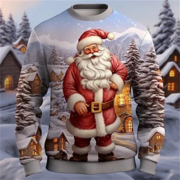Autumn Winter Men Women Long Sleeved Santa Claus Creative Printed Comfortable Round Neck Casual Loose Hoodie