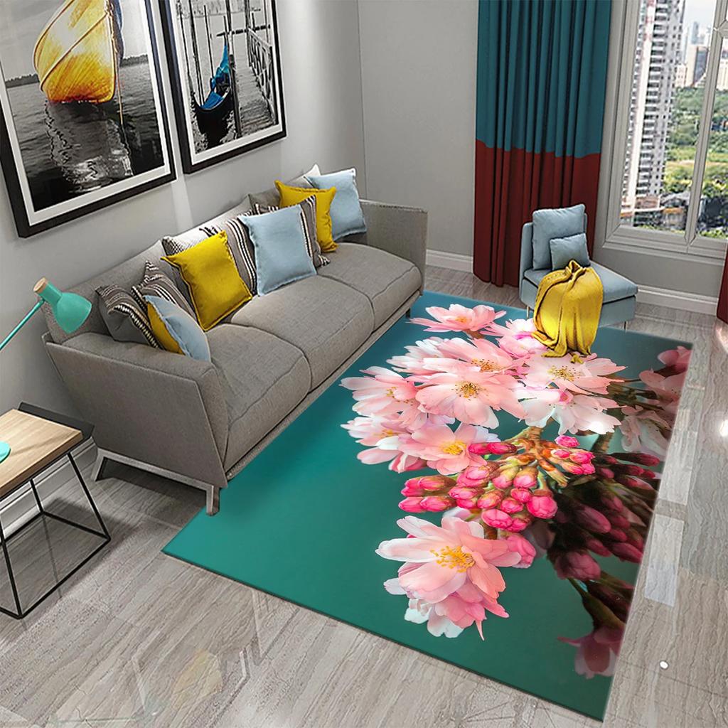 3D Pink Peach Blossom Carpet Living Room Coffee Table Area Mats Balcony Bedroom Decoration Rugs Kitchen Bathroom Anti-slip Rugs