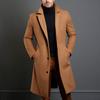 Abrigo de lana de color liso para hombre, cortavientos de longitud media con bolsillos, solapa, manga larga, botonadura sencilla, ropa formal para otoño e invierno