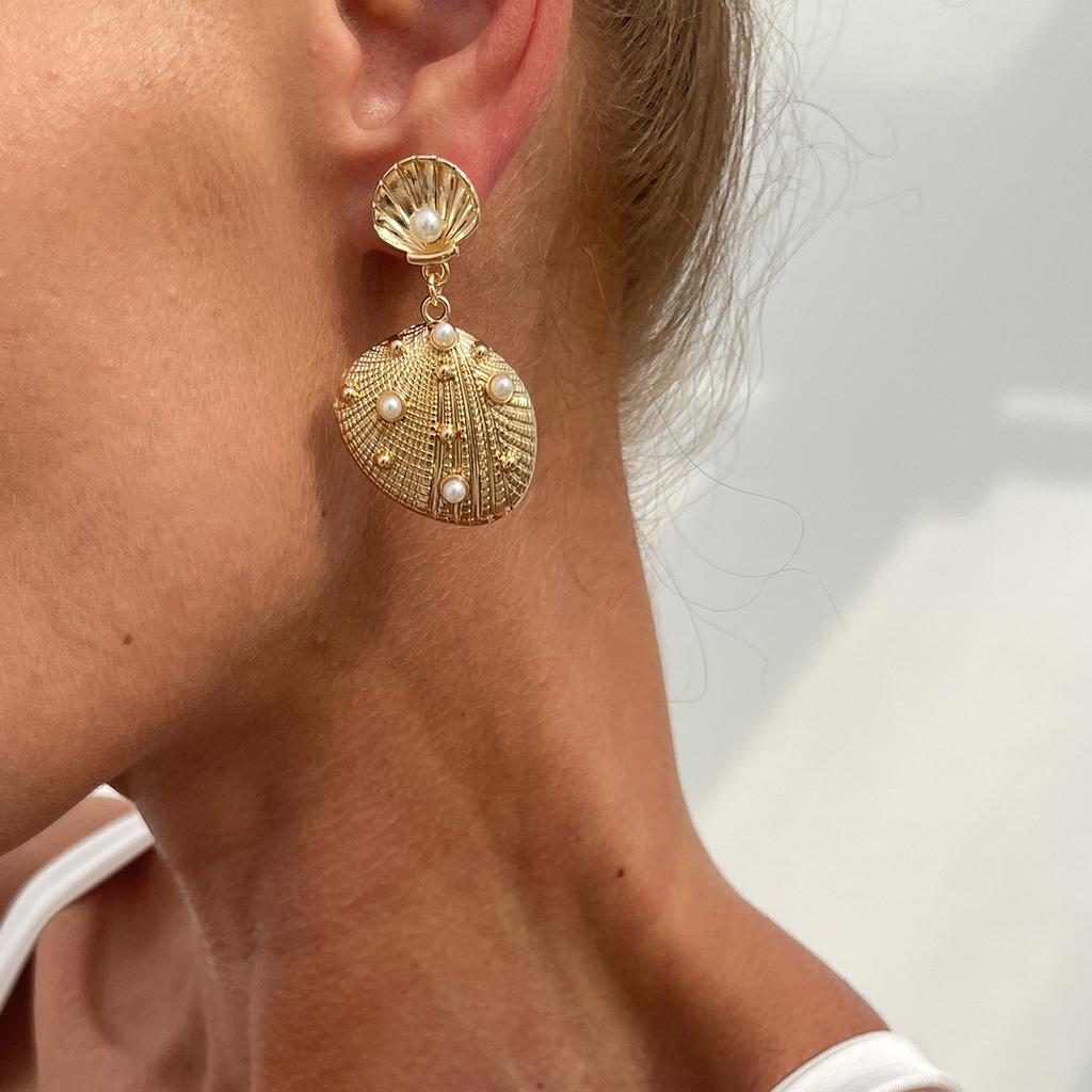 Light Luxury Dangle Earring For Women Trendy Irregular Ocean Element Pendant Earrings Vintage Metal Ear Decoration Accessories