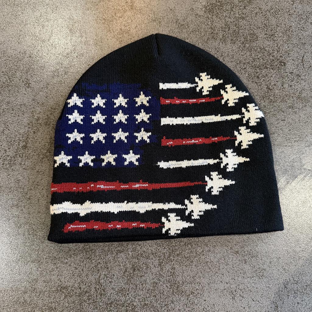 American Flag Patterned Woolen Hat With Foldable Design For Casual Street Style