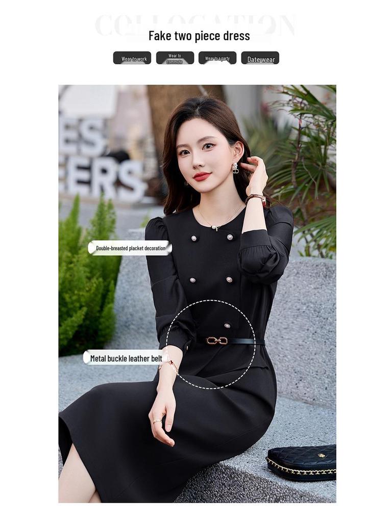 2025 Spring/Summer Women's Elegant Double-Breasted Two-Piece Mid-Length Dress JX2512