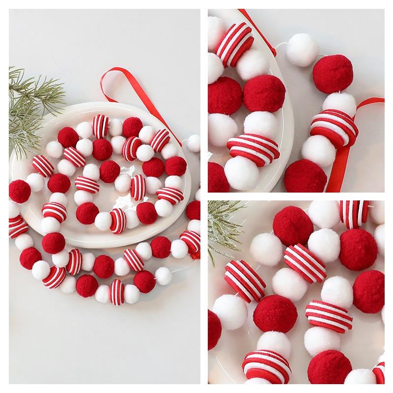 Wool Felt Ball Garland Red White Christmas Decoration Felt Pom Pom Bunting Banner for Fireplace Mantel Xmas Tree Holiday Party