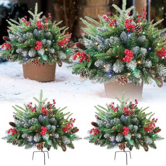 Inch Lighted Artificial Christmas Urn Filler Battery Operated Pre-lit Xmas