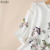 ZANZEA Women Casual Round Neck Loose Print 3/4 Sleeve Blouse