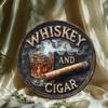 Vintage Whiskey Cigar Metal Poster, Retro 2D Wall Plaque for Home Bar Kitchen