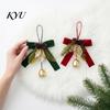 Winter Indoor Door Handle Ornaments Christmas Bow Bell Hanging Ornament, Velvet Festive Wreath Decor for Pendant with Bells Home Party, Holiday Window