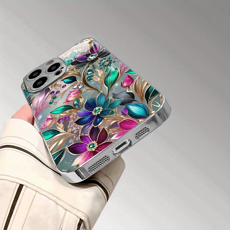 Luxus Buntes Blumenmuster Galvanisierte Handyhülle Für Samsung Galaxy S25 S24 S23 Ultra Plus FE Gehärtetes Glas Cover