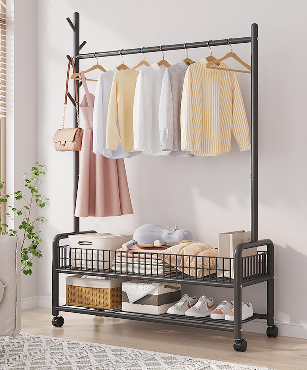 

Вешалка для одежды пальто большая легкая прочная ширина 85 см x глубина 36 см x высота с крючками для труб по обеим сторонам с черной стойкой для одежды, прочная, для хранения, вешалка, чёрный