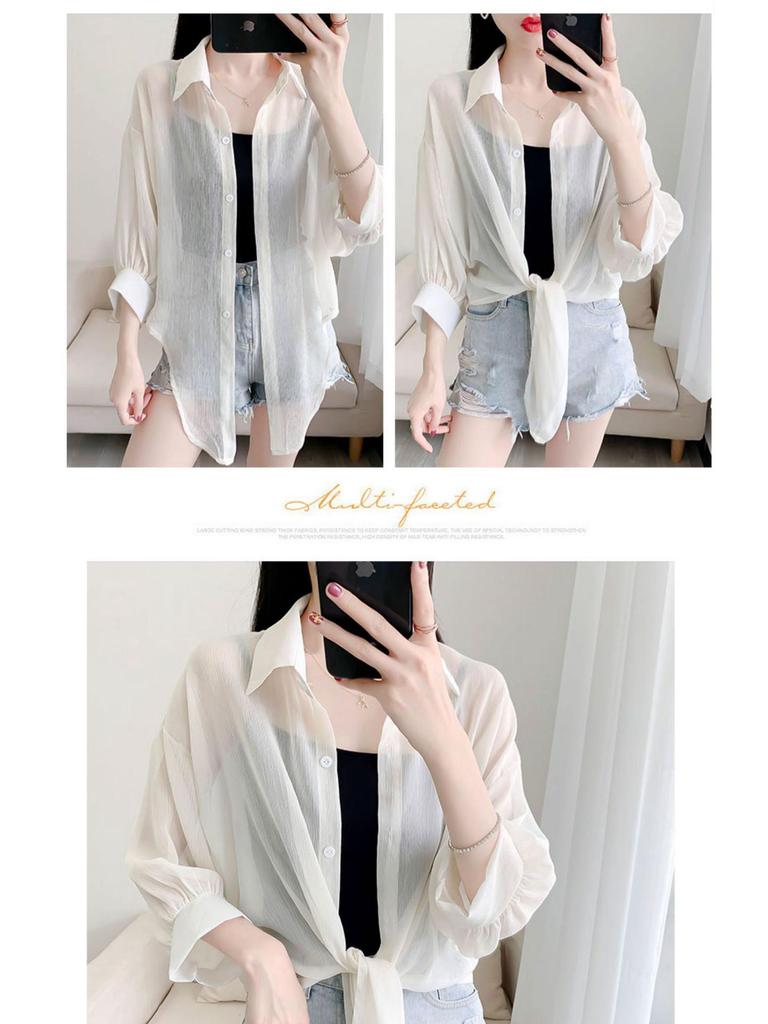 Women's Chiffon Airy Sunscreen Shawl – Sheer Summer Tie-Up Top