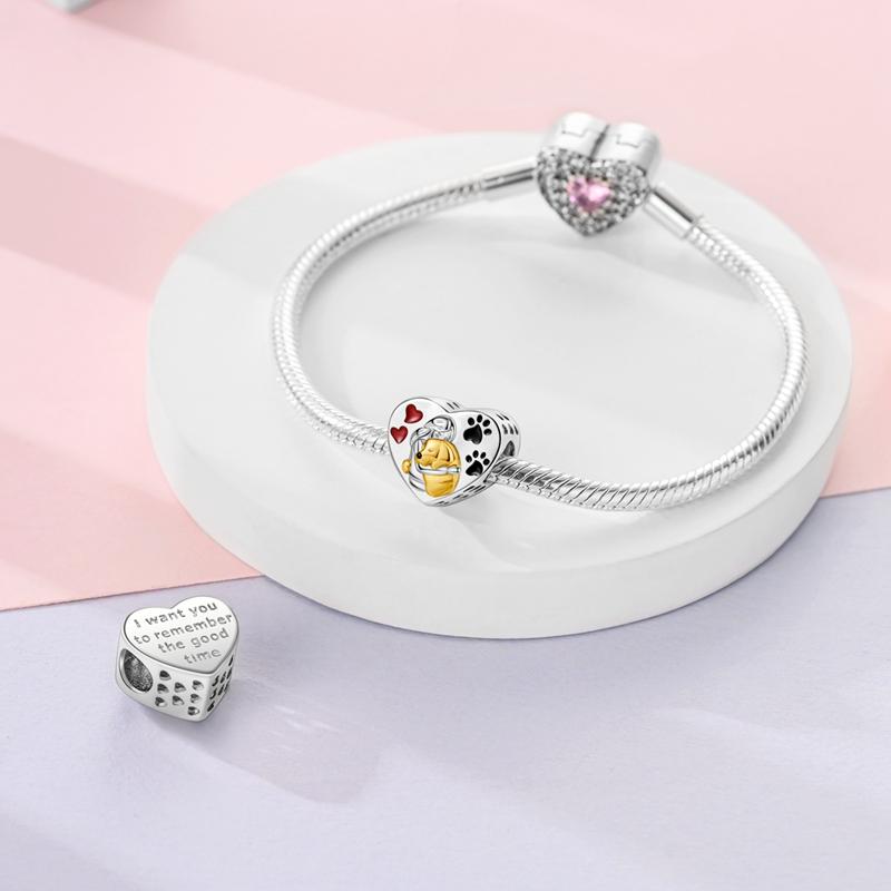 Charms Copper Beautiful Times Dog And Girl Heart Beads Fit Charms Plata Original Bracelet Women Jewellery Making Gifts