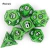 7 Pcs Green White Gear Wheel Metal Dice Hollow Metal Polyhedral Dice Set Suitable for Role-Playing RPG  Board Game Card Game