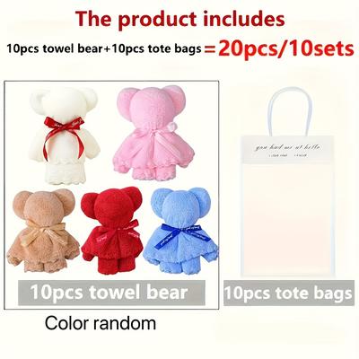 Cuddly Bear Towel Gift Set with Clear Bag - Ideal for Valentine's,Weddings,Birthdays,Christmas Party Favors The Color Is Random