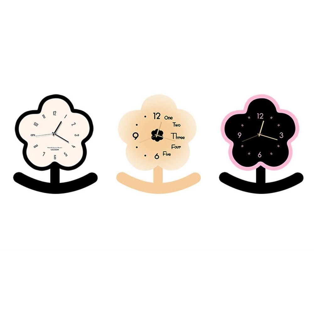 Silent Small Flower Pendulum Clock Ornament Tabletop Statue Clock Simple Wood Desk Clock  Office