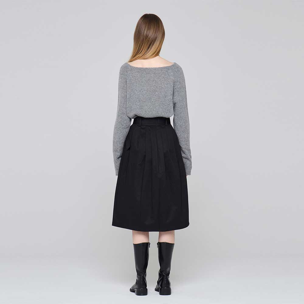 Lor Seoul 100% Cotton Belted Shirred Midi Skirt_Cbsk250703