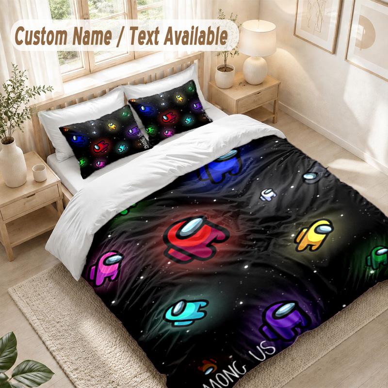 Among Us Bedding Set, 1 Duvet Cover & 2 Pillowcases Soft Comfortable Bedroom Home Textile Decor