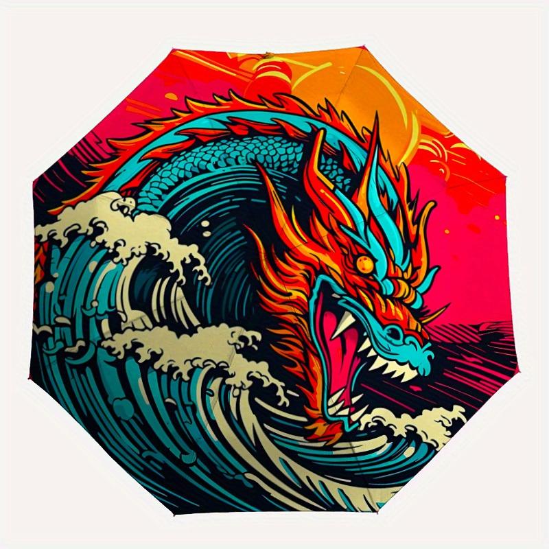 

1pc Dragon Wave Automatic Opening/closing Umbrella with Auto Open/Close, Perfect Gift for Friends, Durable Plastic Handle yy250801212