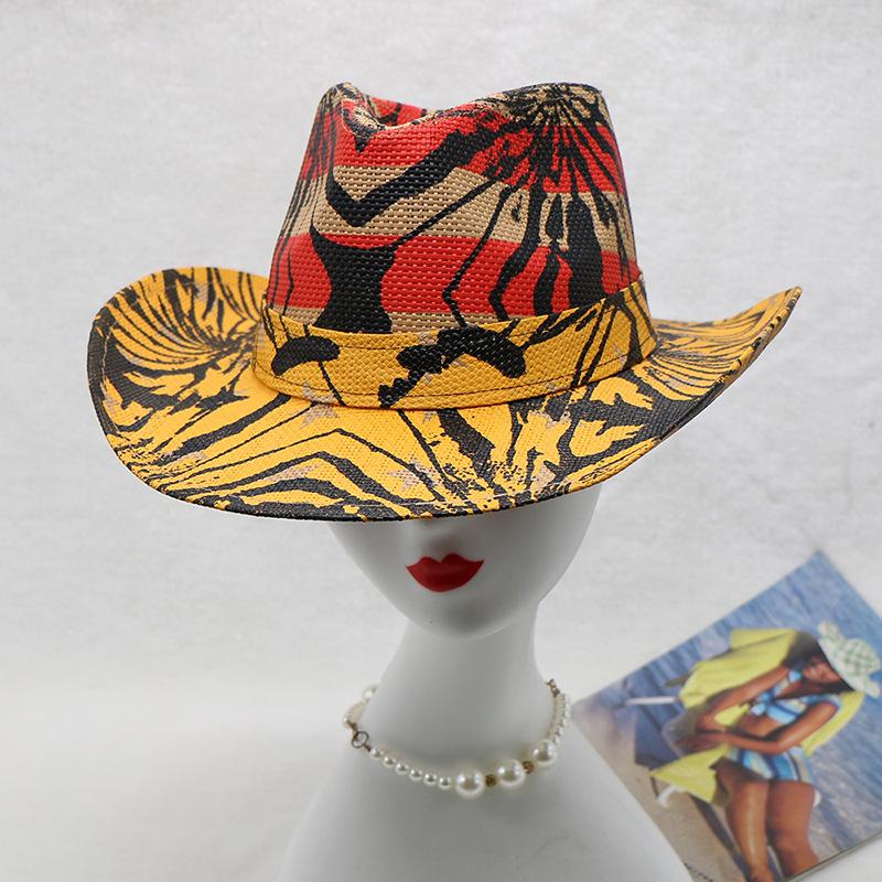 Western Cowboy Hat Print Retro Men'S Outdoor Hat Style Straw Hat Knight Straw Hat