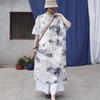 Johnature Vintage Stand Half Sleeve Dress For Women Chinese Style Print Ink Wash Painting Summer Dress