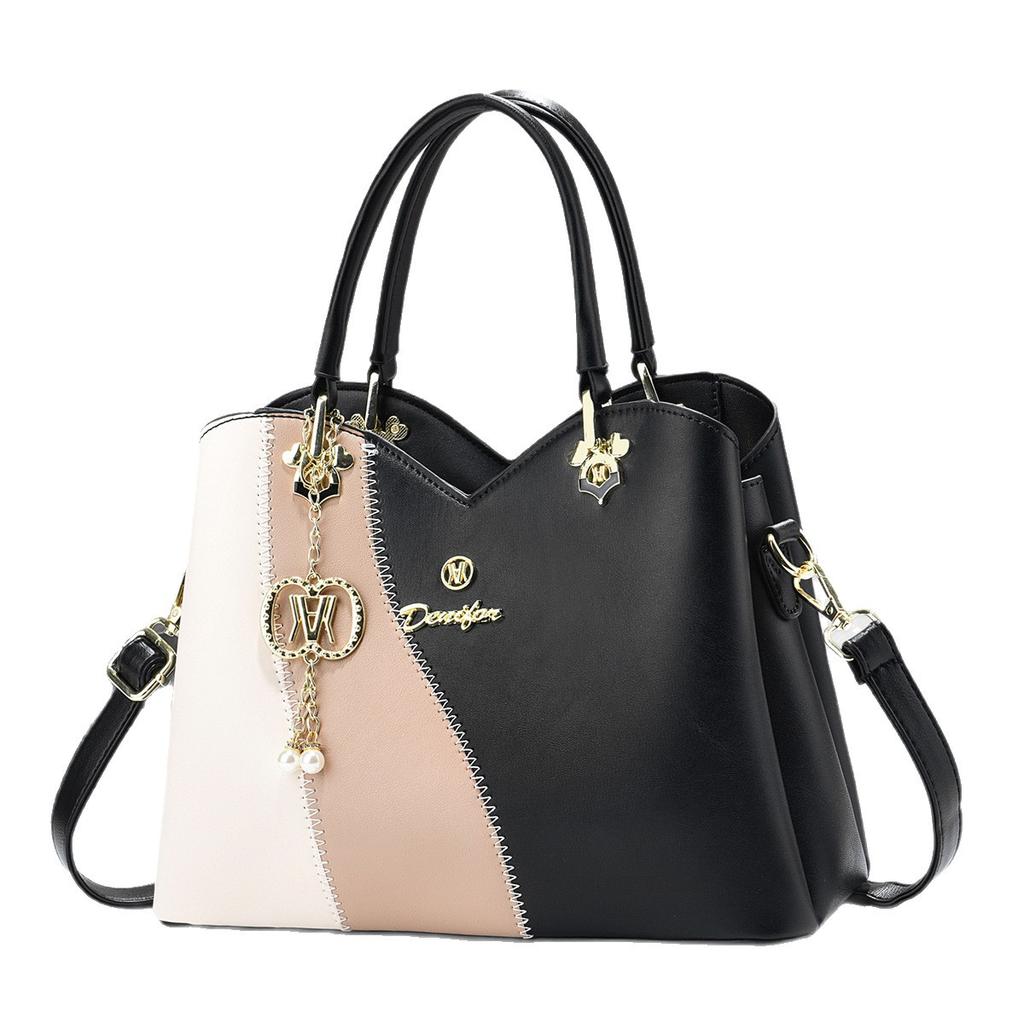 Soft Skin Roomy Daily Handbag For Mature Ladies, Fashion Contrast Color Multiway Shoulder Crossbody Mommy Bag