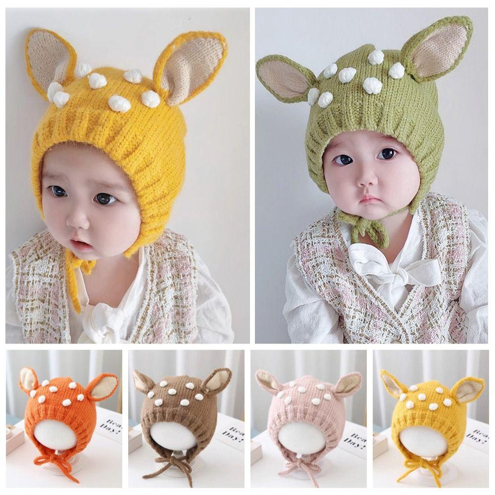 Plush Infant Knitted Hat Cartoon Deer Knitted Cap Cute Baby Beanie Cap Boy and Girls