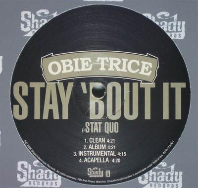 12inch Record OBIE TRICE FT. STAT QUO - Wanna Know B/w Stay 'Bout It INTR115261 Shady Records,  2005 US Rap & Hip-Hop/R&B Used