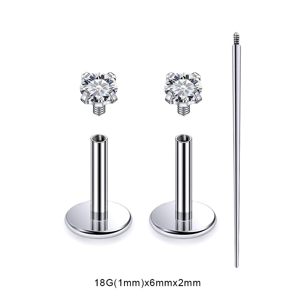 3 PCS ASTM-F136 G23 Titanium Steel Labret Lip Piercing Men Women Round CZ Crystal Ear Cartilage Helix Piercings 6/8/10MM