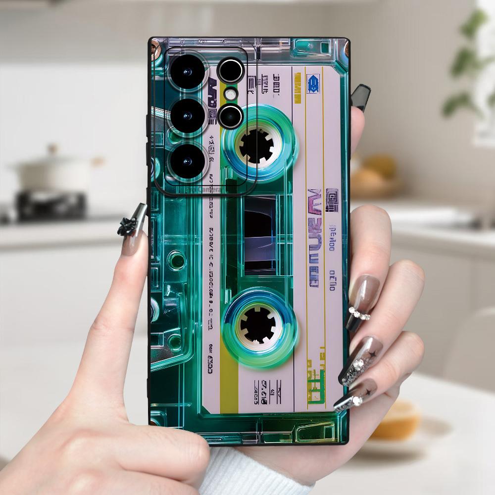 Retro Cassette Tape Printed Silicone Phone Case For Samsung Galaxy S26 S25 Ultra S24 Plus S23 S22 S21 S20 A15 A35 A54 A55 Cover