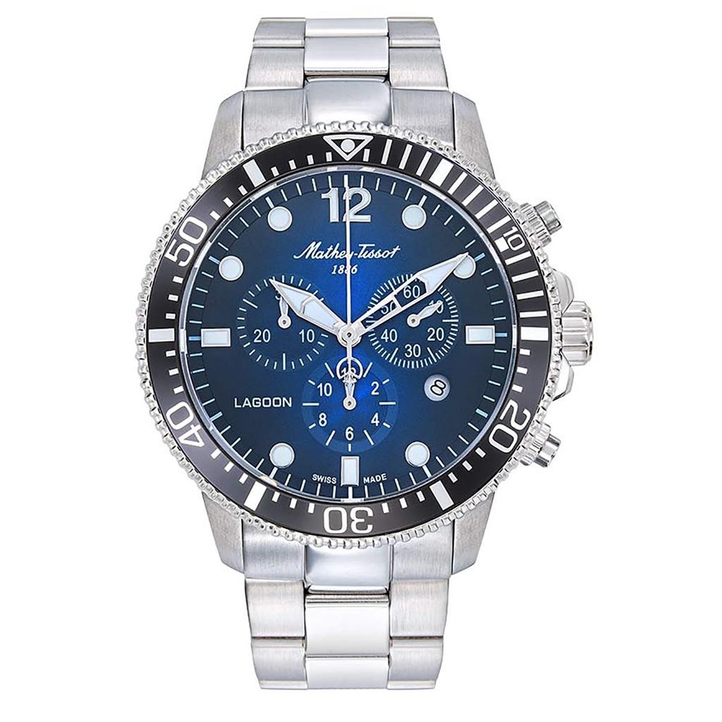 Мужские часы Mathey-Tissot Lagoon Chronograph из нержавеющей стали с синим циферблатом, кварцевые, H123CHABUN, 100M синий