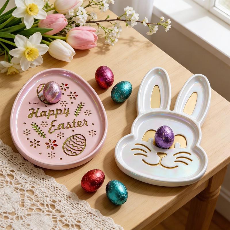 Egg Shape Tray Silicone Mold Diy Handmade Rabbit Coaster Storage Plate Plaster Concrete Resin Molds Craft Making Home Decor Tool