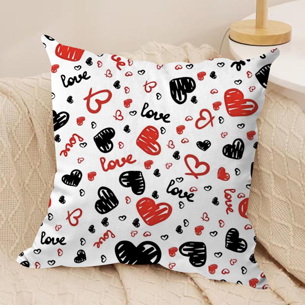 Valentines Day Heart Graffiti Cushion Cover Pillowcase Ultra Soft Skin Friendly Fabric Cloud Like Comfort Concealed Zipper