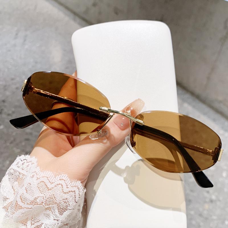 Retro Frameless Oval Concave Design Y2k Personalized Sunglasses Trendy Uv Resistant Street Pography Sunglasses 5