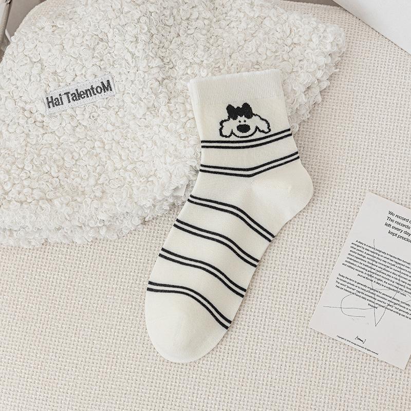 5 Pairs of Female Summer Polka Dot Lovely Cartoon Non Slip Breathable Tube Socks