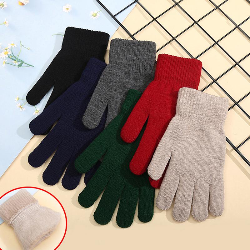 1Pair Simple Knitted Couple Gloves Winter Solid Color Full Finger Mittens Hand