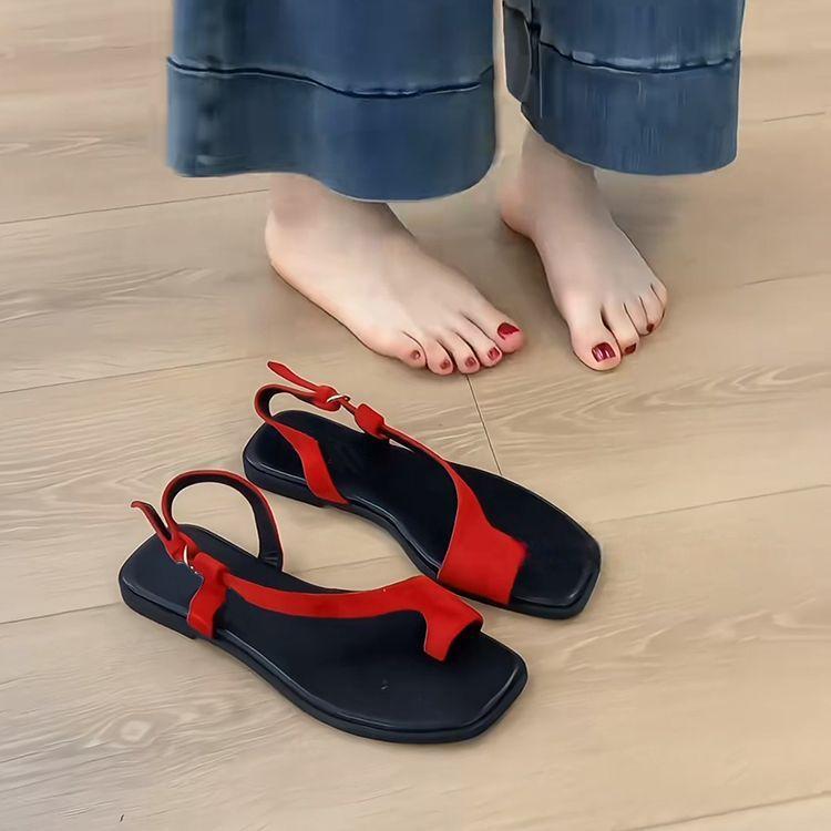 Outer Wear Square Toe Elastic Band Roman Sandals 2025 Summer New Soft-soled Sandals Niche Design Slippers Women