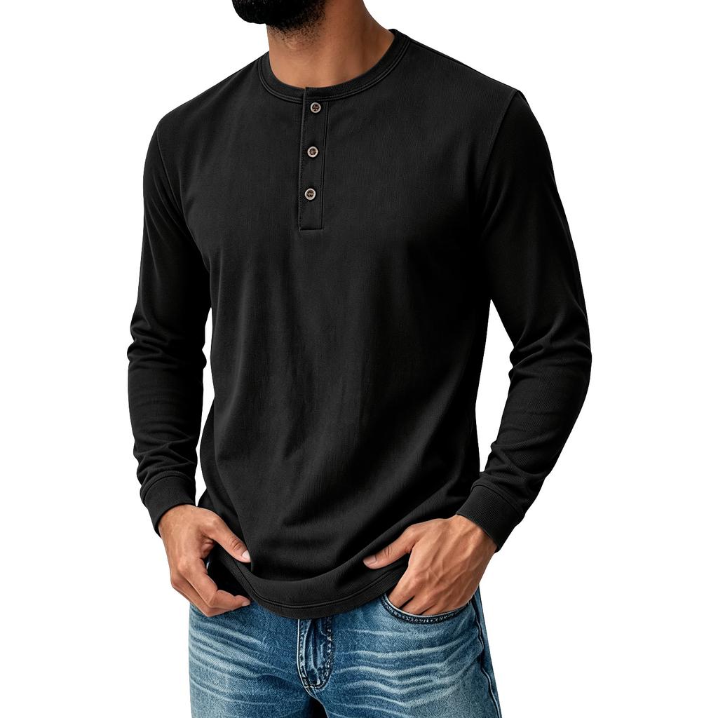 Men's Casual Athletic Long Sleeve T-Shirt with Neck and Button Front for Everyday Wear