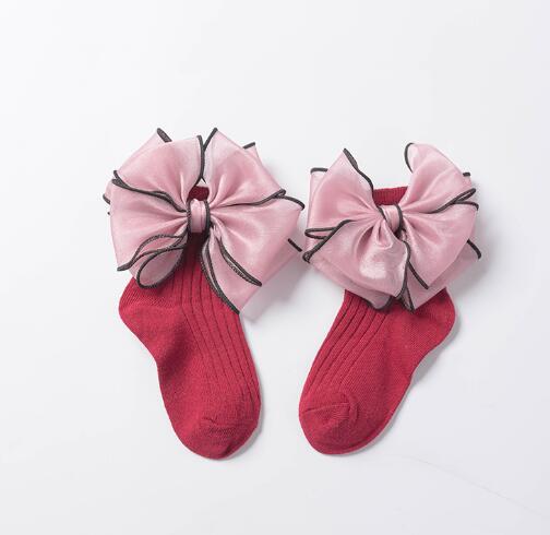 Girls Black Calf Socks Cute Bowknot Pearl Decor Combed Cotton Comfortable Toddler Baby Socks