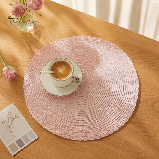 Non Slip Table Mats 2Pcs/Set Round Woven Placemat, Protects Tables from Heat & Scratches, Thermal Insulation Pads Resistant Braided Place Mat