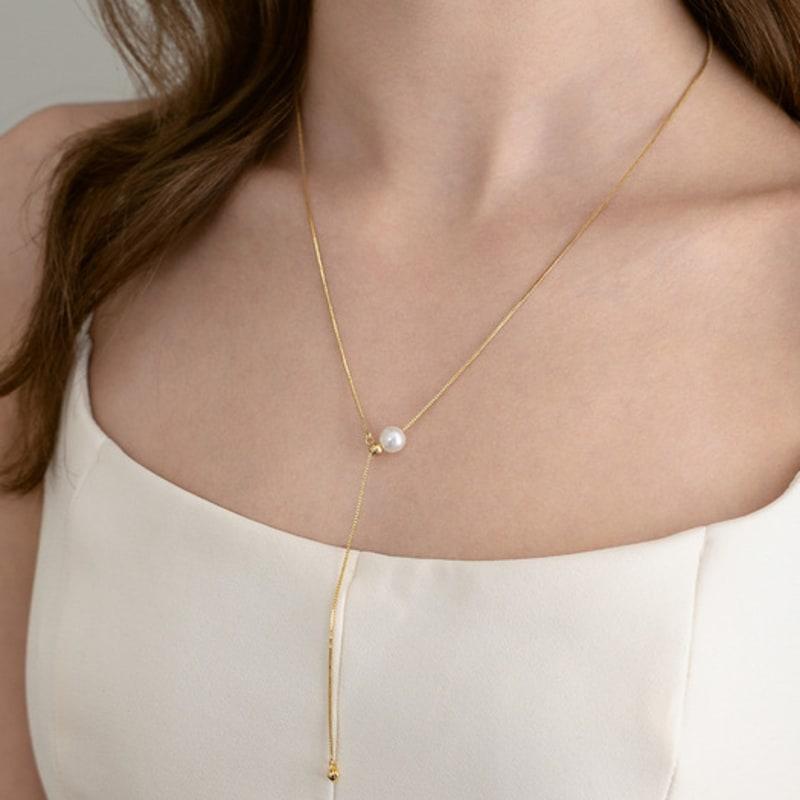 TATIANA (925 Silver) Freshwater Pearl Y-Line Long Necklace NZ2509