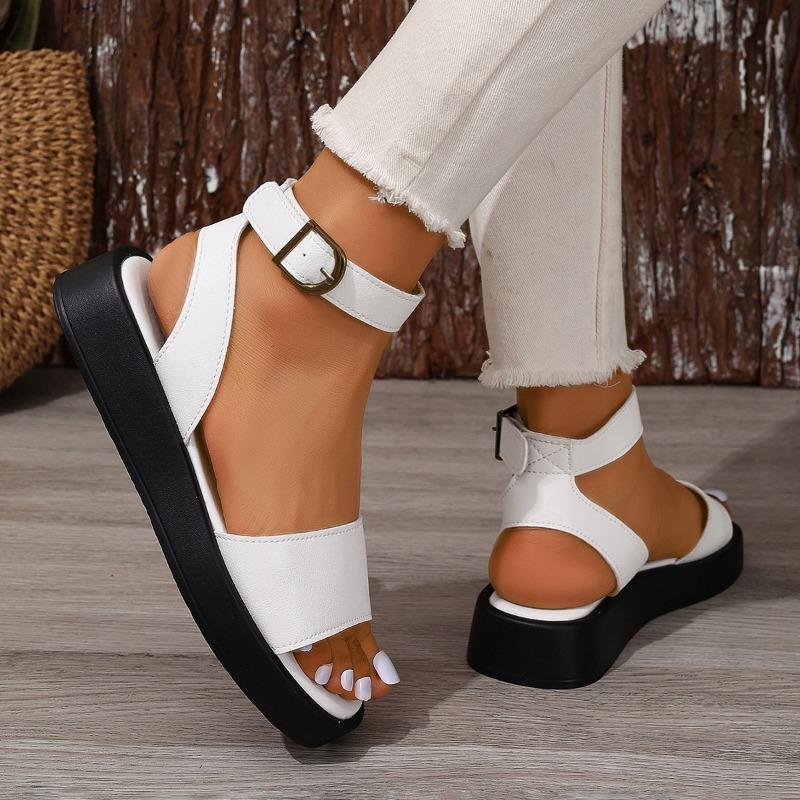 2026 Summer New Plus Size Women's Thick Sole Casual One Strap Roman High Heel Sandals Outdoor Wear