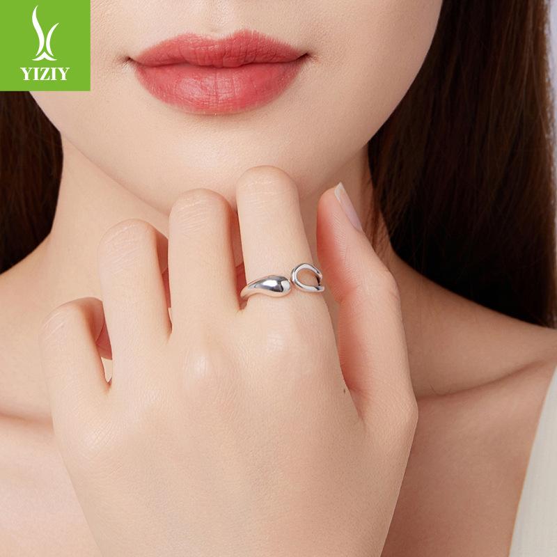 Premium Glossy Water Drop Opening Ring Men'S And Women'S, Minimalist S925 Sterling Silver Ring Ring